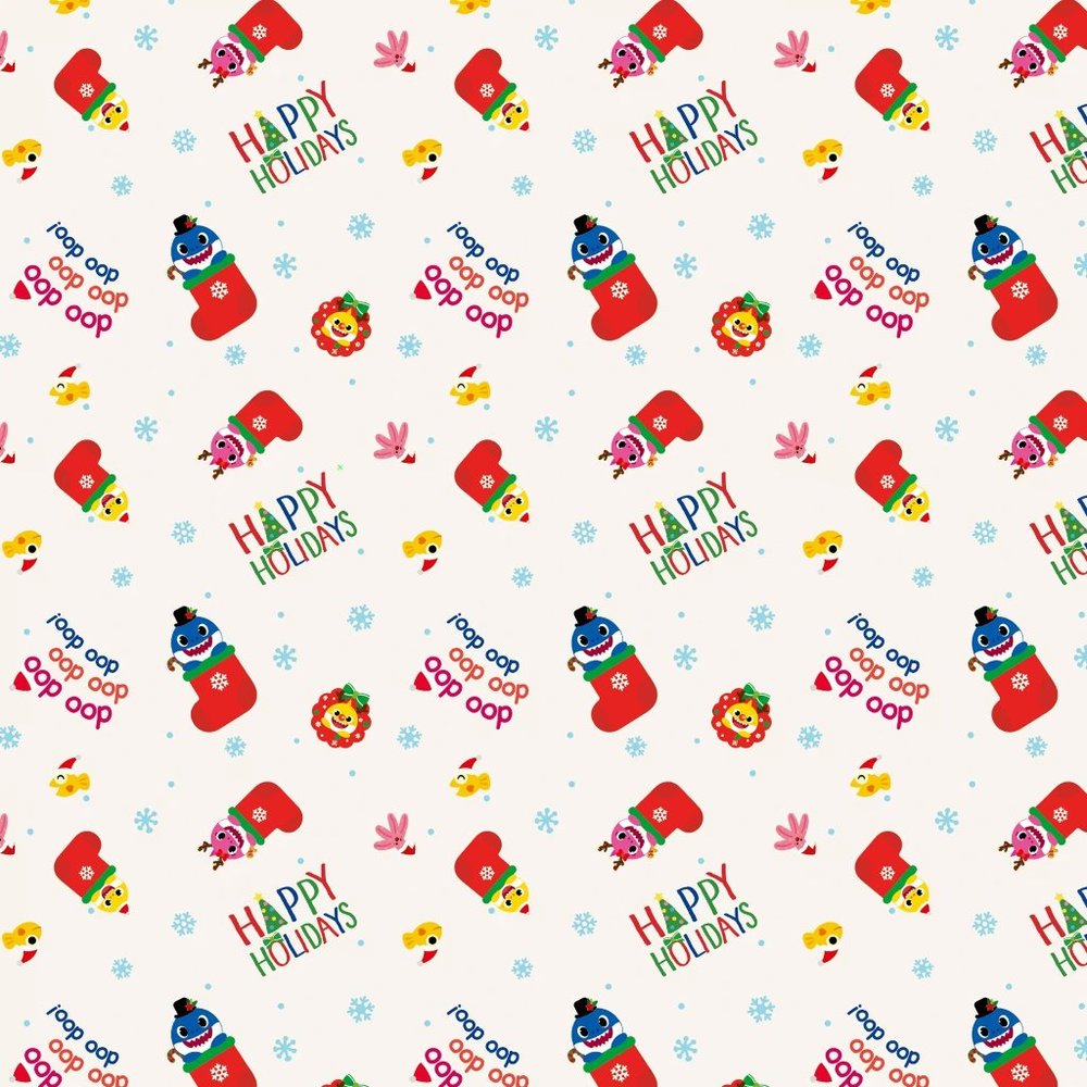 One Roll of BABY SHARK Happy Holidays wrapping paper gift wrap 50 Sq ft NIP